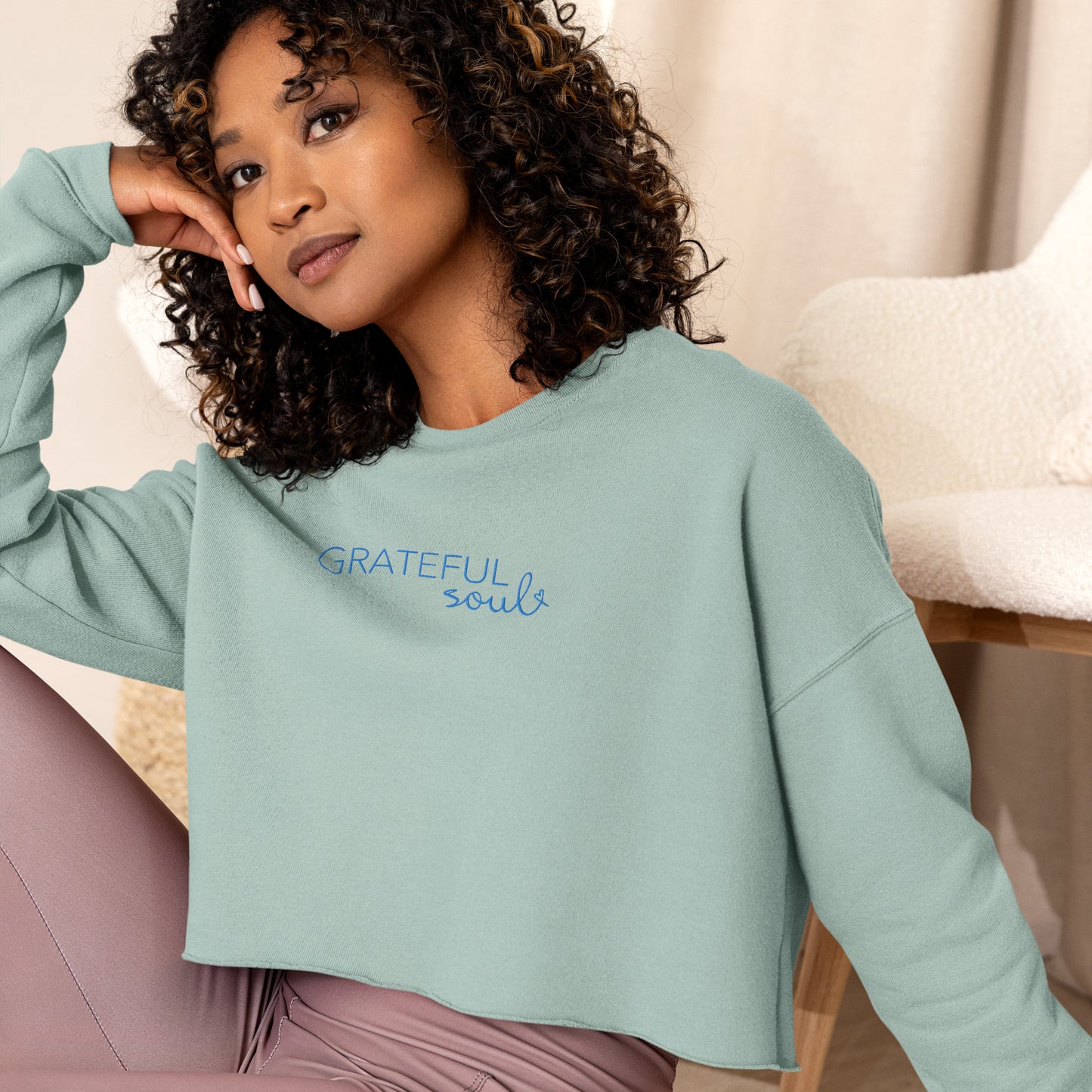 GRATEFUL Soul Embroidered Soft Crop Sweatshirt